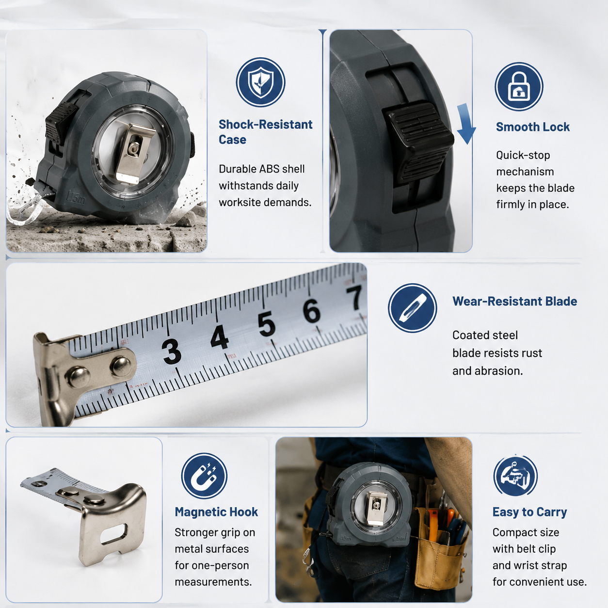 High Accuracy Steel Tape Measure, Self-Locking & Magnetic Hook Measuring Tape
