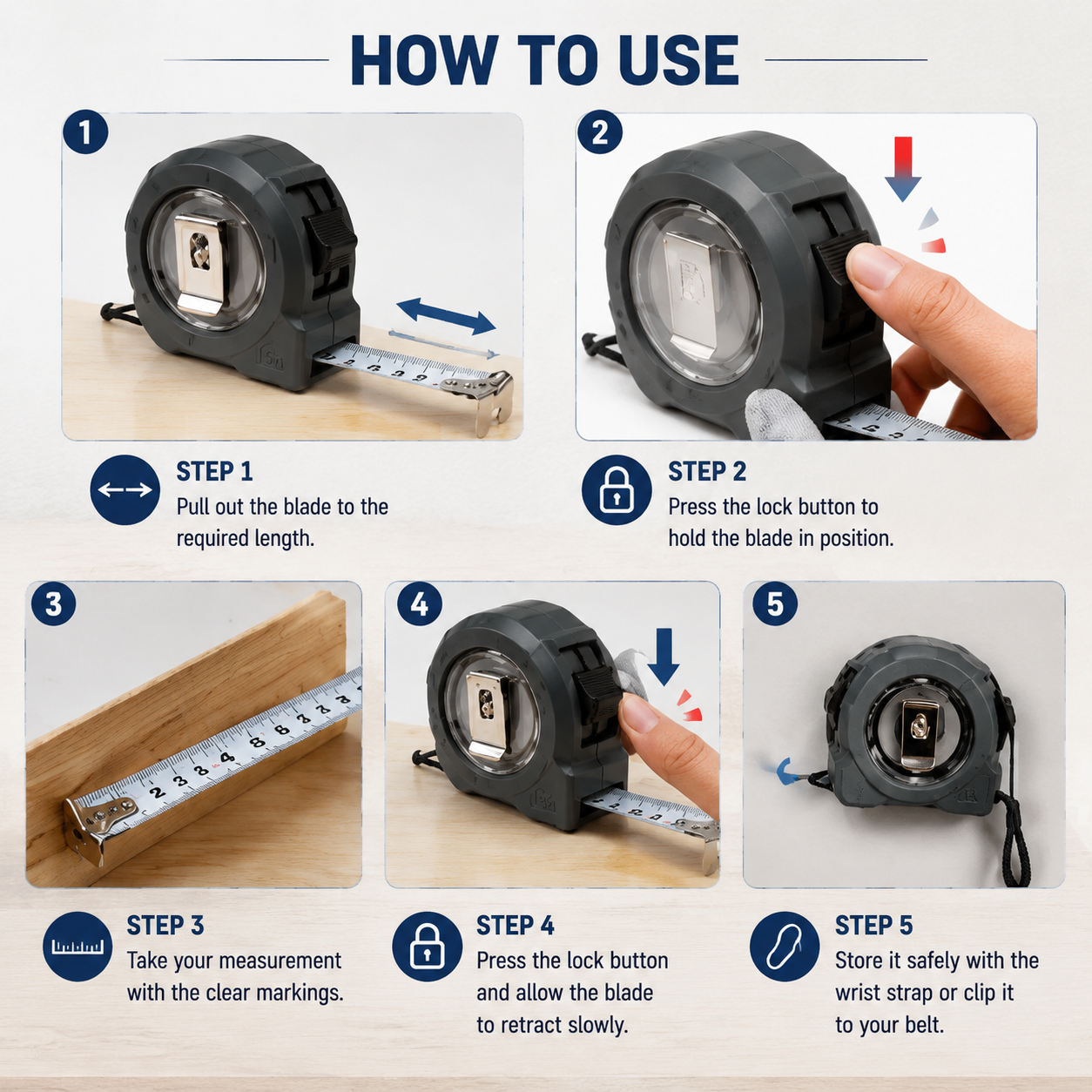 High Accuracy Steel Tape Measure, Self-Locking & Magnetic Hook Measuring Tape