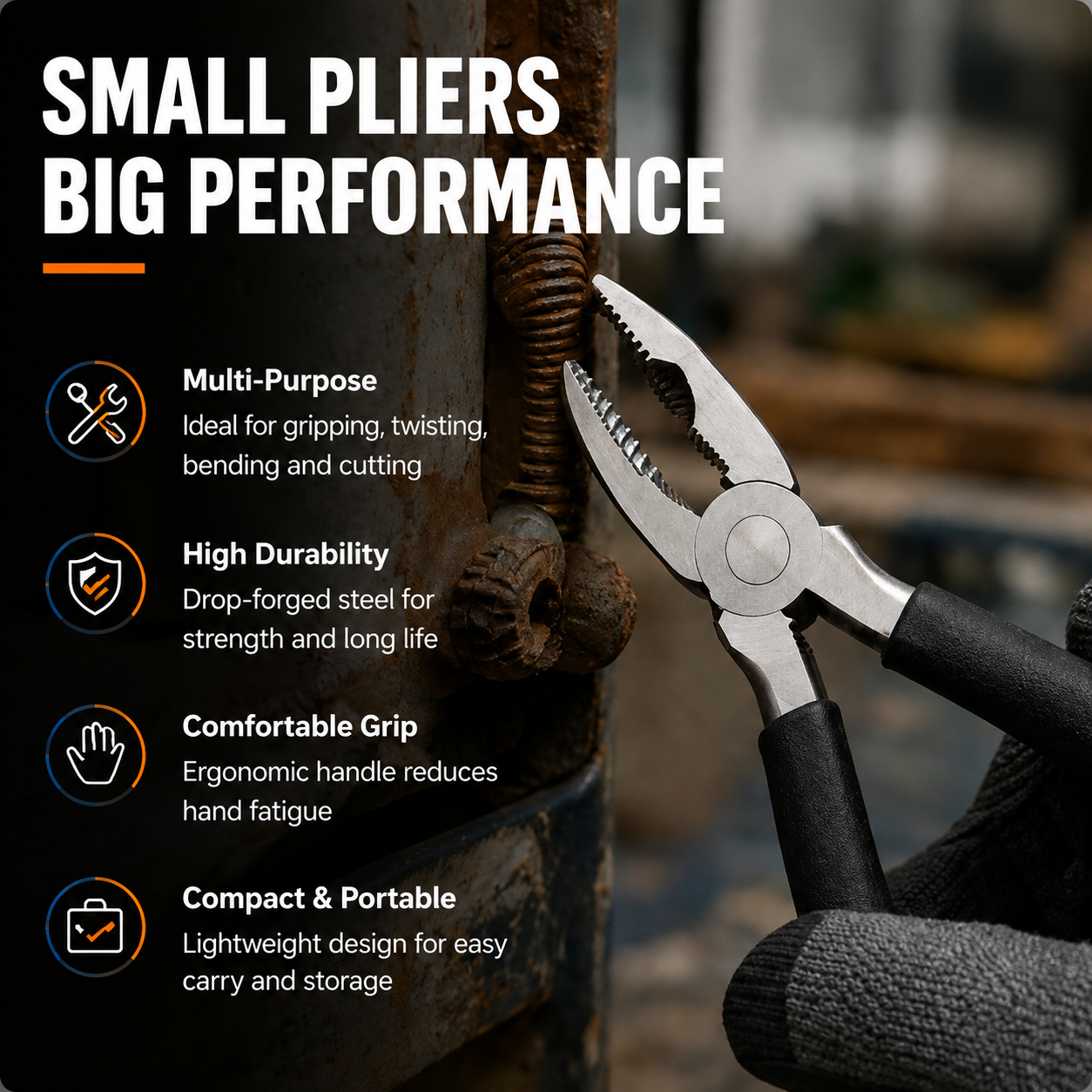 Multi-Purpose Combination Pliers, High Carbon Steel Wire Cutters with Non-Slip Handle