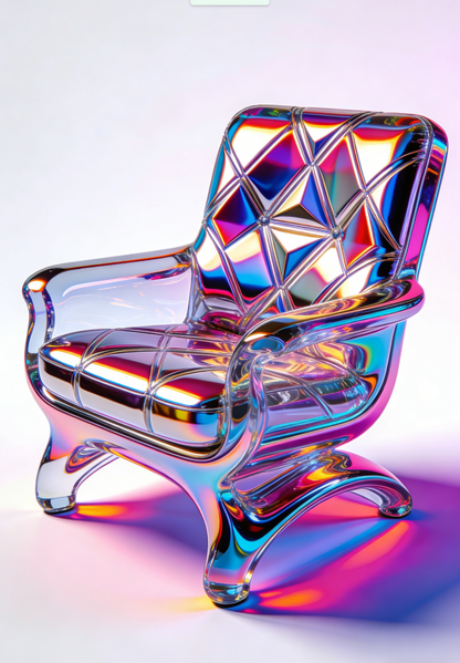 Cyberpunk Iridescent Crystal Chair | Futuristic Transparent Art Furniture