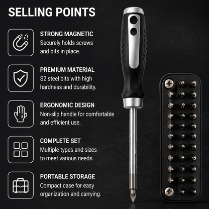 Multi-Function Screwdriver Set with S2 Steel Bits, Magnetic & Ergonomic Handle