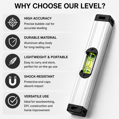 High Precision Aluminum Alloy Level, Shock-Resistant Spirit Level for Construction