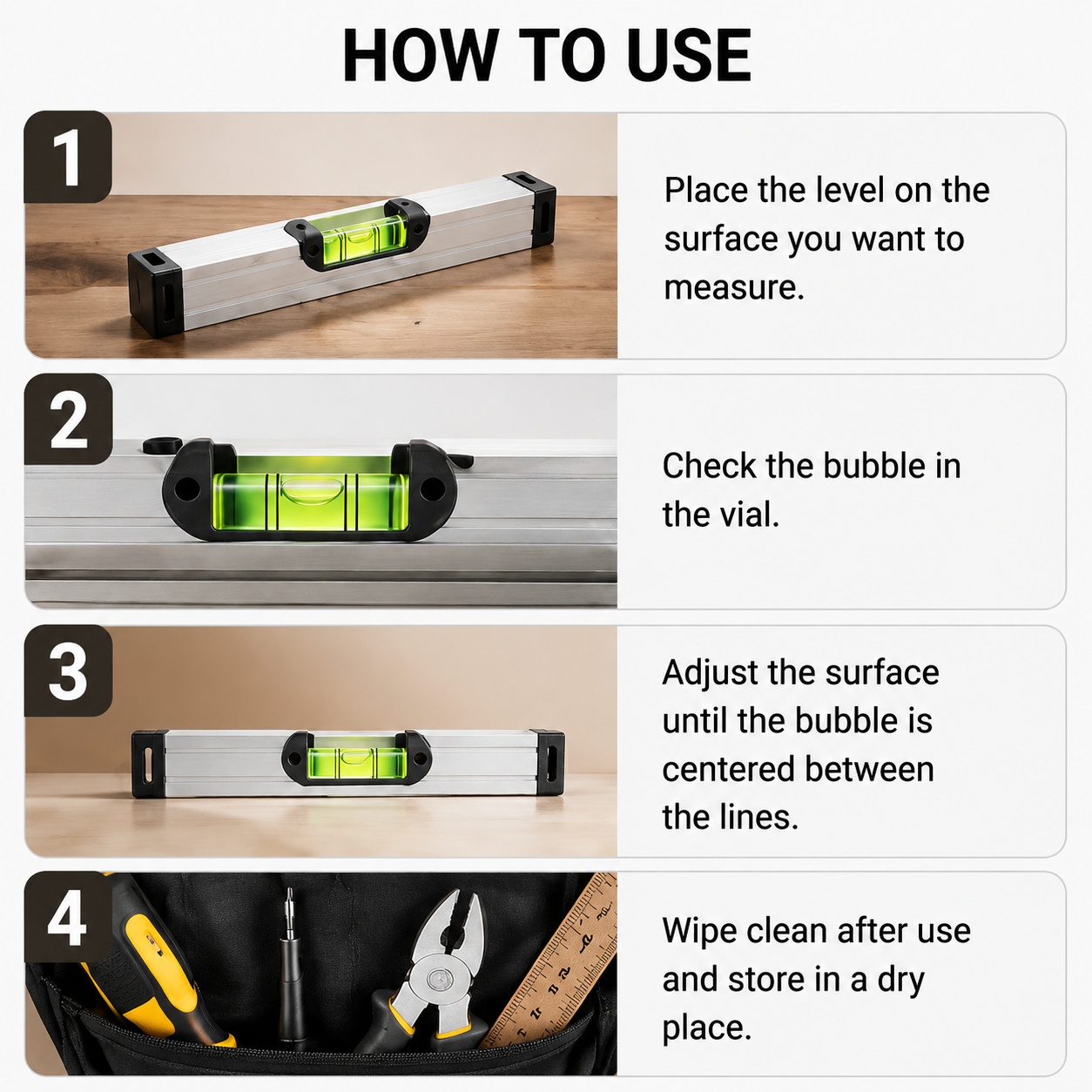 High Precision Aluminum Alloy Level, Shock-Resistant Spirit Level for Construction