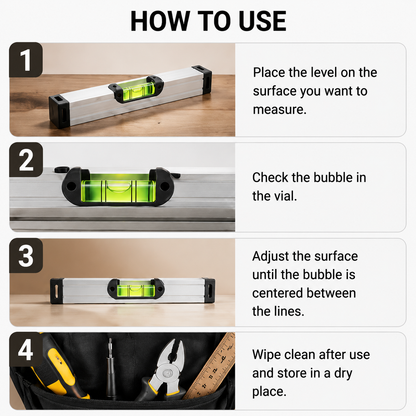 High Precision Aluminum Alloy Level, Shock-Resistant Spirit Level for Construction