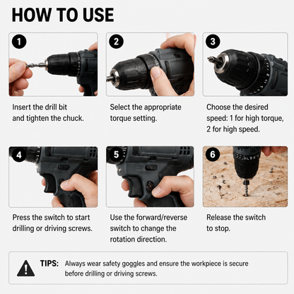 18+1 Torque Cordless Drill, 2-Speed Lithium-Ion Power Drill for Home & DIY