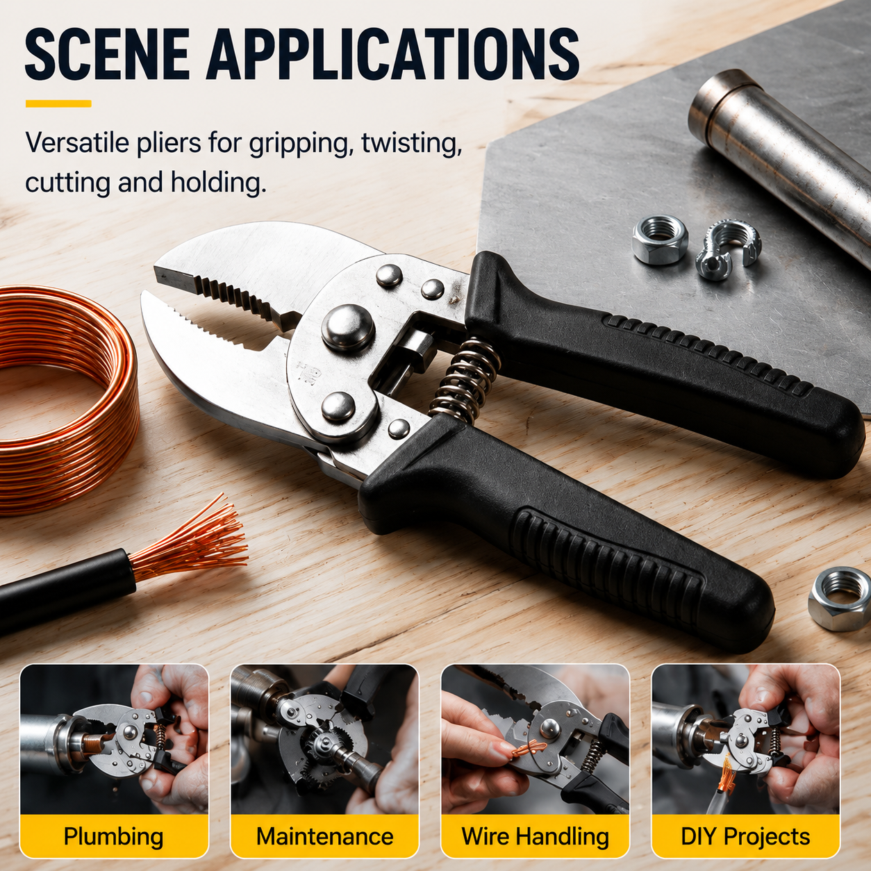 Adjustable Multi-Function Locking Pliers, Gripping, Stripping & Cutting Tool