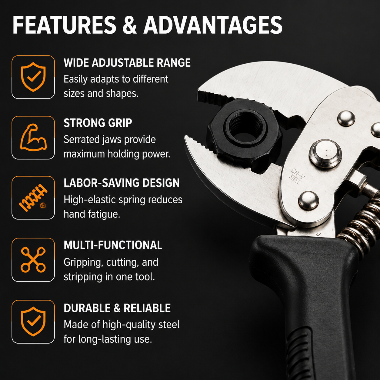 Adjustable Multi-Function Locking Pliers, Gripping, Stripping & Cutting Tool
