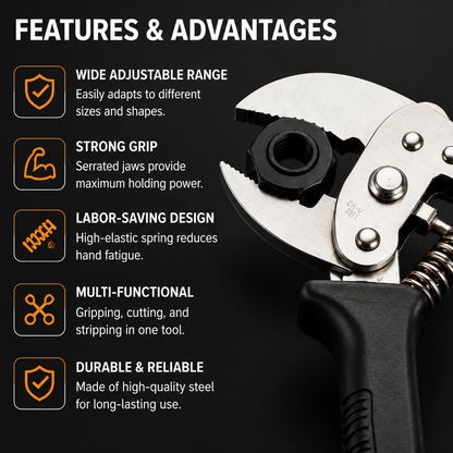 Adjustable Multi-Function Locking Pliers, Gripping, Stripping & Cutting Tool
