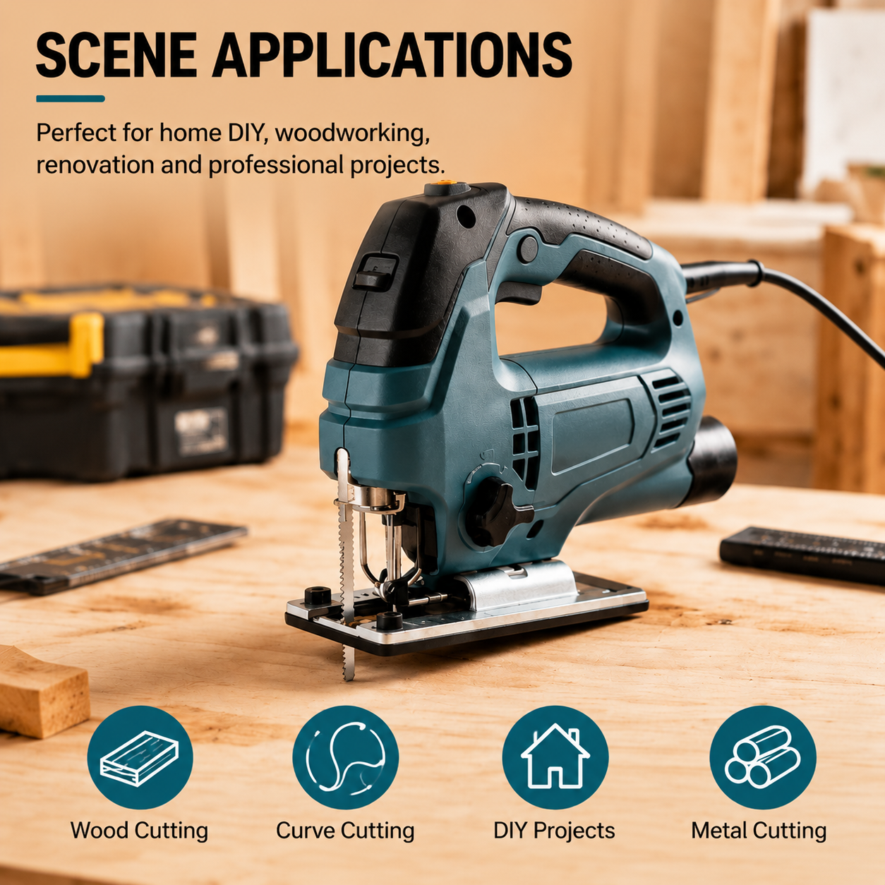 Electric Curve Saw with Dust Blower, Adjustable Speed Jigsaw for DIY & Home Improvement