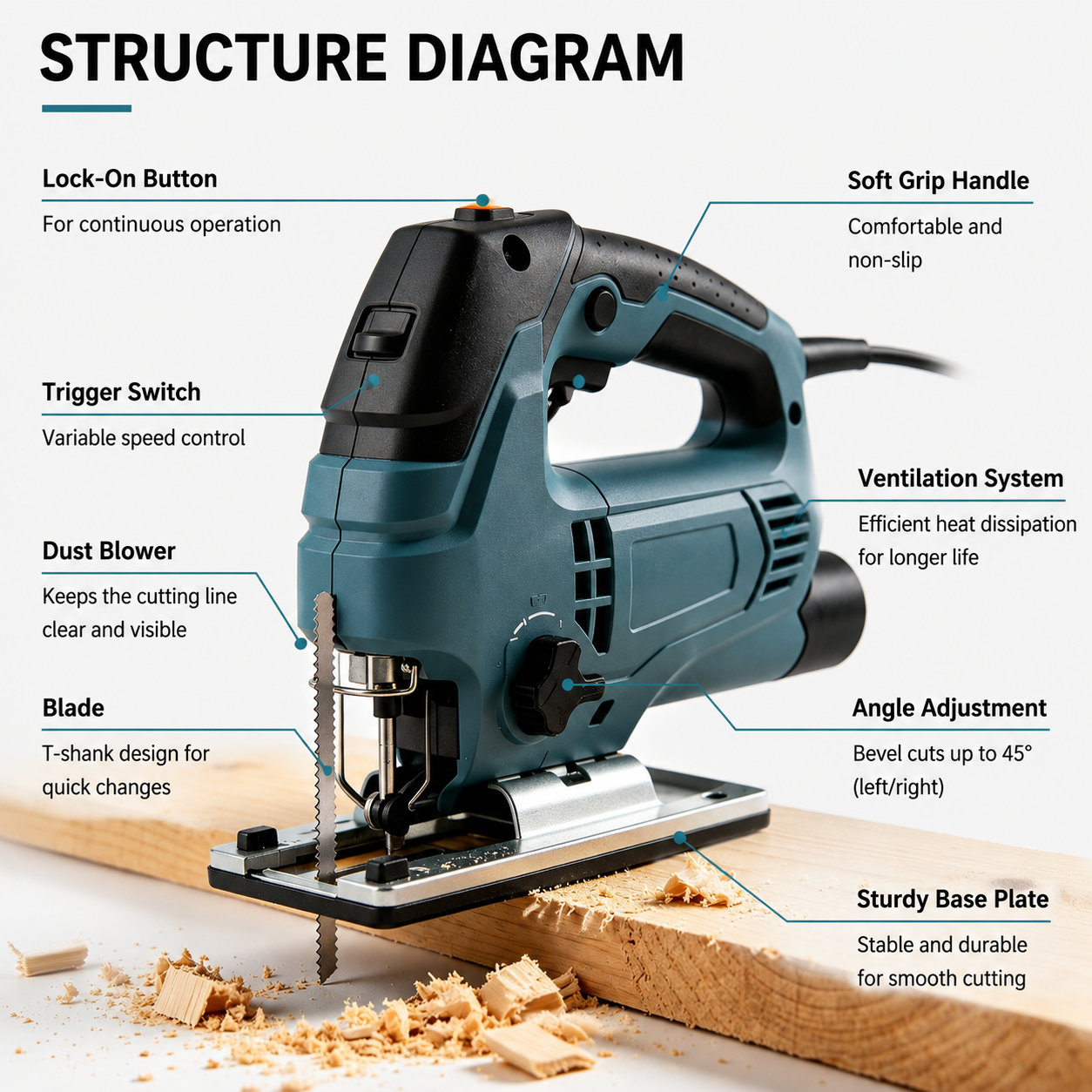 Electric Curve Saw with Dust Blower, Adjustable Speed Jigsaw for DIY & Home Improvement