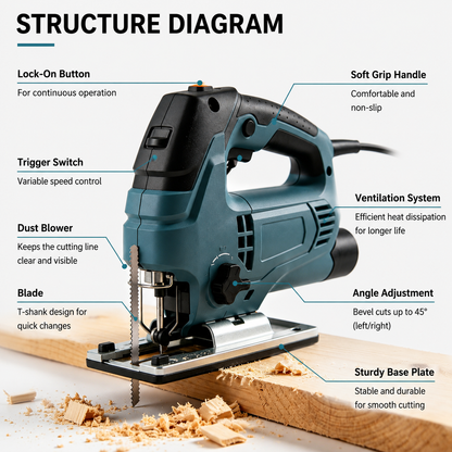Electric Curve Saw with Dust Blower, Adjustable Speed Jigsaw for DIY & Home Improvement