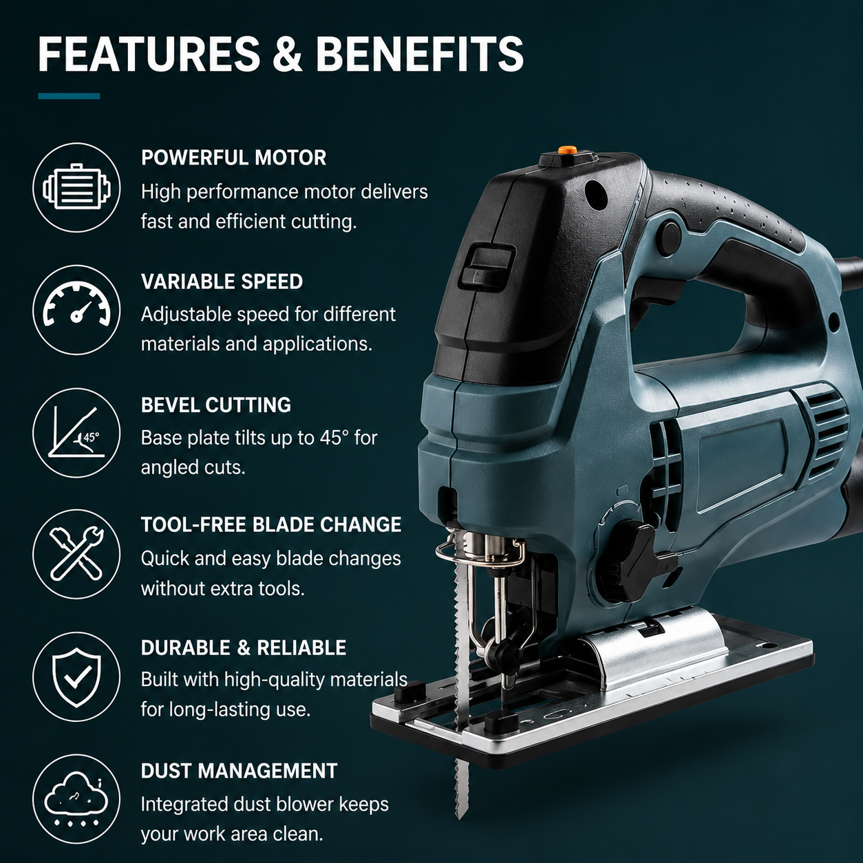 Electric Curve Saw with Dust Blower, Adjustable Speed Jigsaw for DIY & Home Improvement