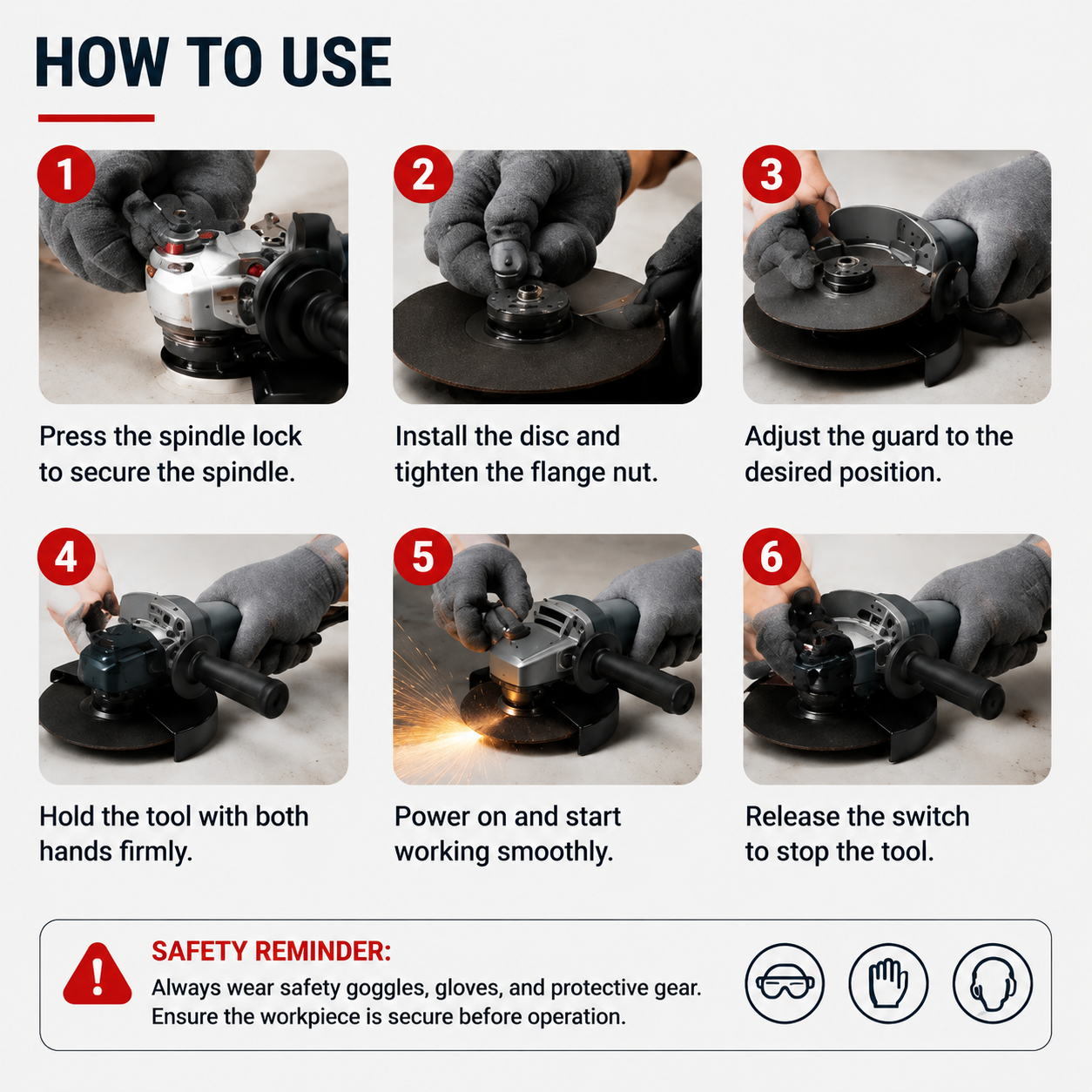 Industrial Angle Grinder with Adjustable Guard, Auxiliary Handle for Metal & Stone